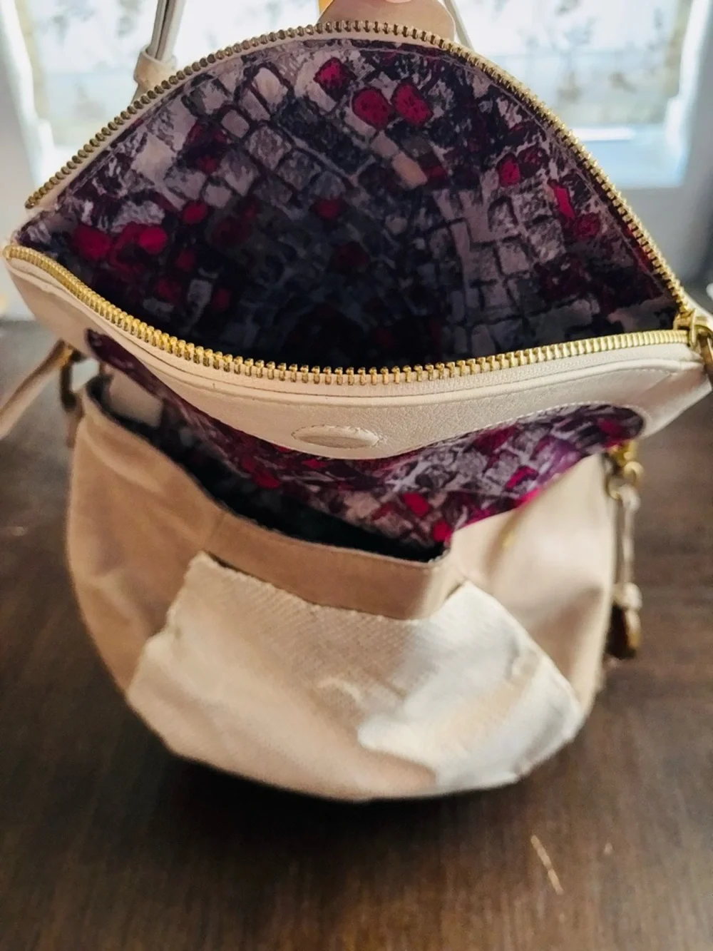 Elliott Lucca Boho Leather Crossbody Hobo Bag Neutral Taupe Purse